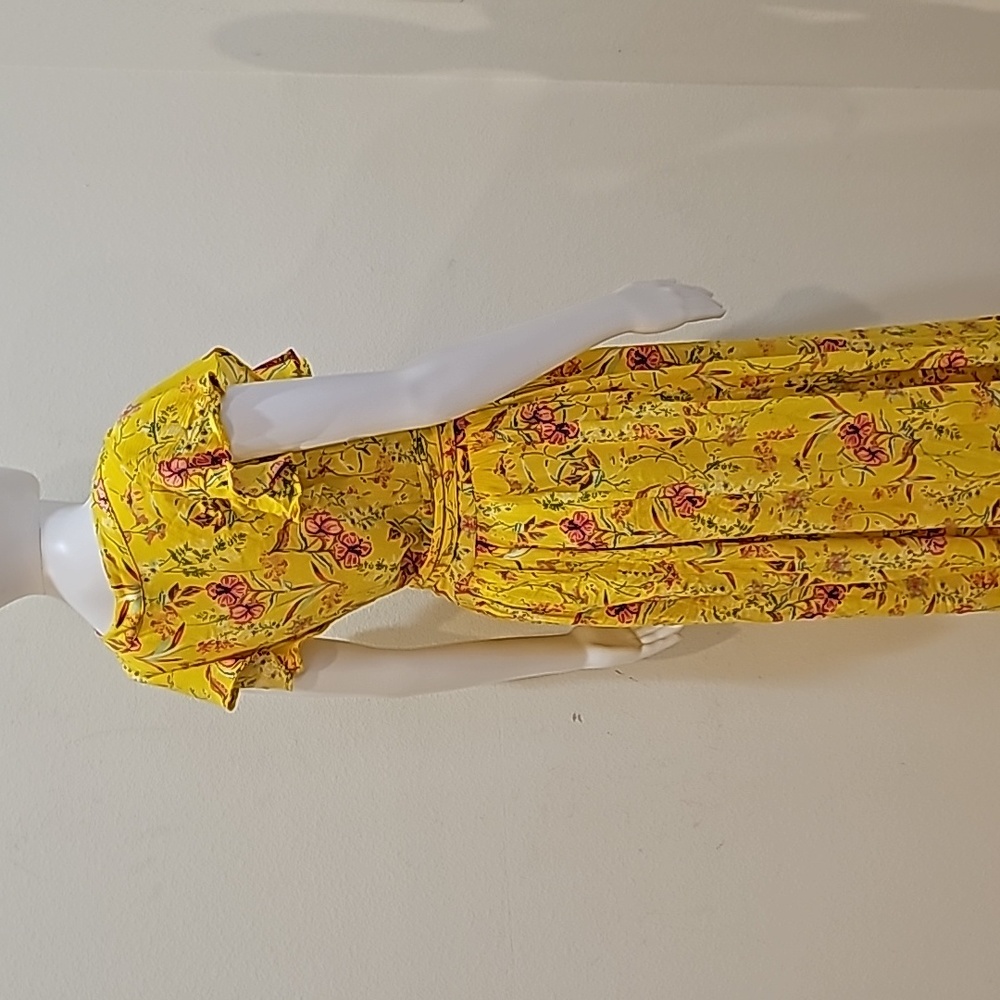 Sofia Womens Yellow Maxi Dress  Floral Short Sleeve Ruffle Size S - Picture 5 of 12